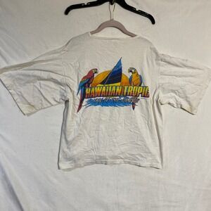 Vintage 1986 Hawaiian Tropic Tan of the Islands T-Shirt White Large Parrot 80s